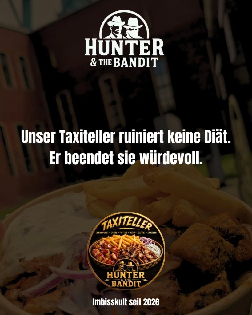 Taxiteller mit Currywurst, Gyros, Fritten, Mayo, Tzatziki und Zwiebeln